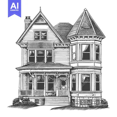Aset premium populer: Detailed black and white illustration showcasing an old victorian styl