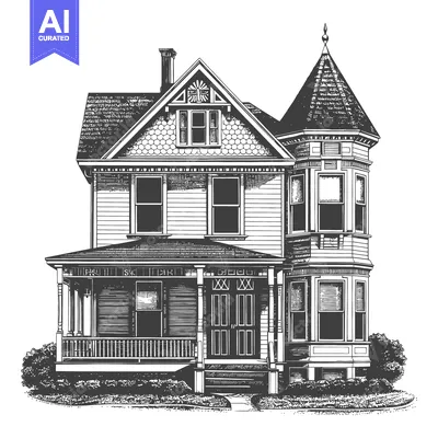 A Detailed Architectural Illustration Depicting a Victorian Style Home