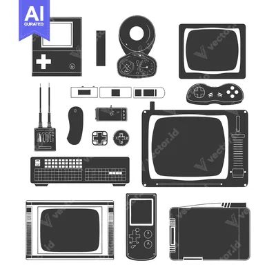 Retro Gaming Console and Television Set Silhouettes