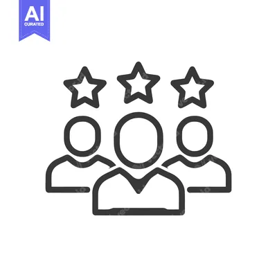 Teamwork Excellence: Three People with Star Ratings, Line Icon