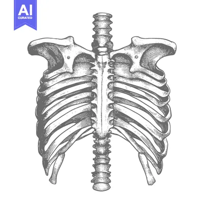 Aset premium populer: A detailed grey illustration of the human skeletal ribcage