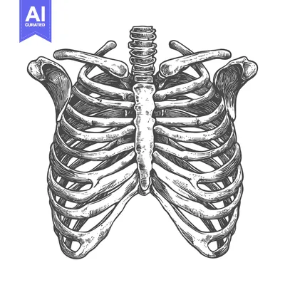 Detailed illustration showing the human ribcage and associated skeleta