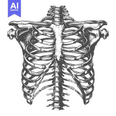 Aset desain premium: Detailed anatomical illustration depicting the human skeletal rib cage