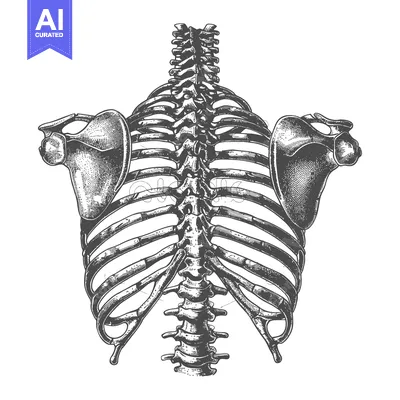 Aset desain premium: Detailed illustration depicts the human rib cage and shoulder structur