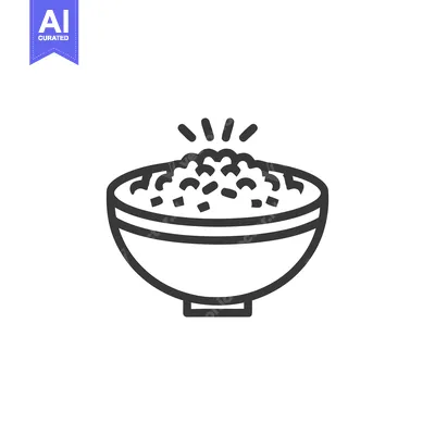 Aset premium populer: Minimalist Bowl of Rice Icon with Radiating Lines on White Background