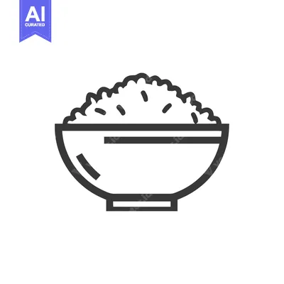 Aset premium populer: Minimalist Rice Bowl Icon: Simple, Clean Line Art on White Background