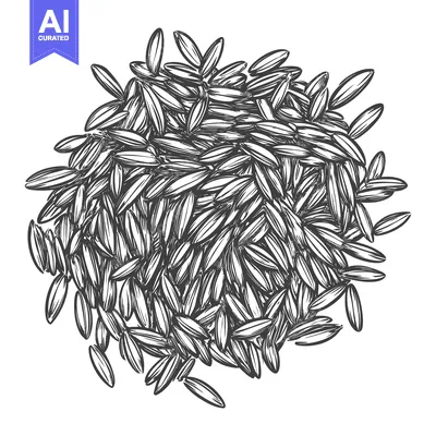An illustration depicting a pile of cultivated grains in monochrome st