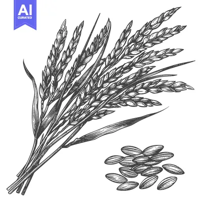 Premium design asset: Illustration depicting a bunch of grain stalks with loose seeds