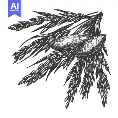 Popular premium asset: Artistic black and white illustration of oat grains and plant