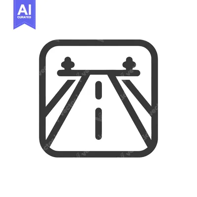 Aset desain premium: Minimalist Road Icon: Perspective View with Bridge and Rounded Square
