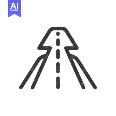 Minimalist Road Icon: Converging Paths with Dashed Centerline on White