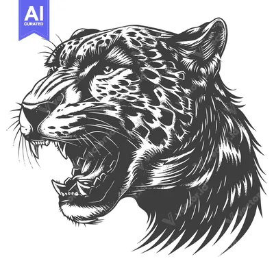 Aset premium populer: Roaring Leopard Head in Black and White Illustration
