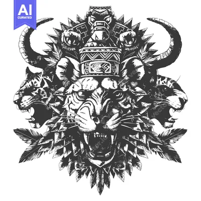 Aset premium populer: Roaring Tiger Head with Tribal Crown and Feathers
