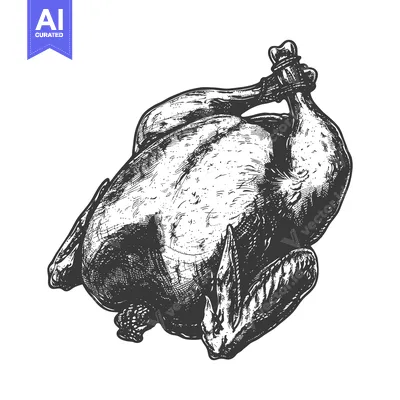 Aset premium populer: A detailed hand drawn illustration of a roasted whole chicken