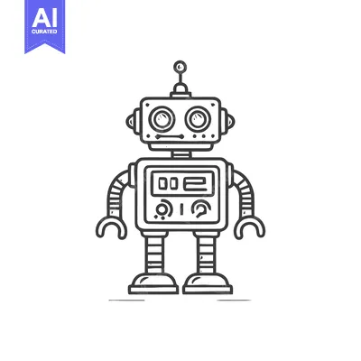 Popular premium asset: Minimalist Robot Illustration: Retro Style, Clean Lines, White Backgro