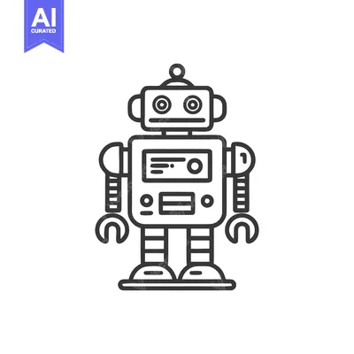 Retro Robot Icon: Simple Line Art Design on White Background