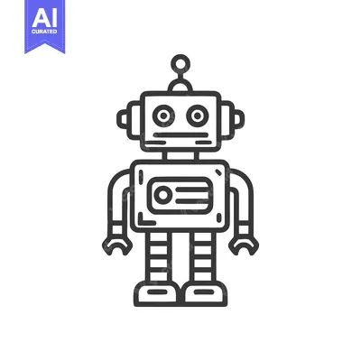Aset premium populer: Retro Robot Icon: Bold Outline, Classic Design, White Background