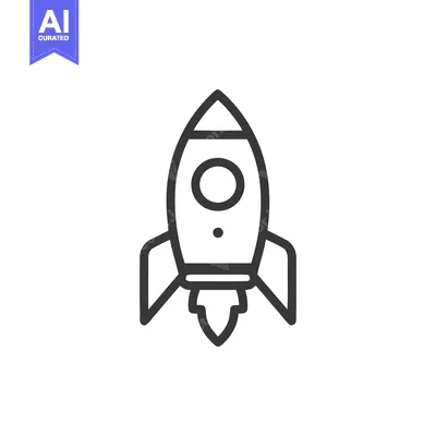 Minimalist Rocket Icon: Bold Outline on White Background, Space Explor