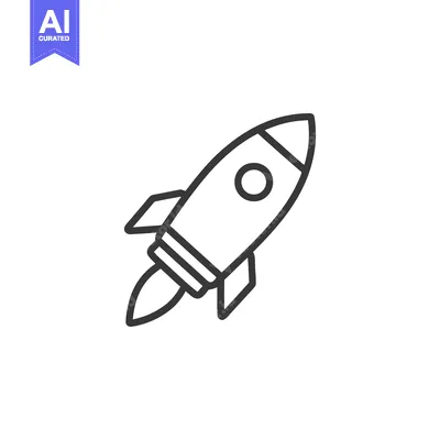 Aset desain premium: Minimalist Rocket Launching Icon: Bold Outline on White Background