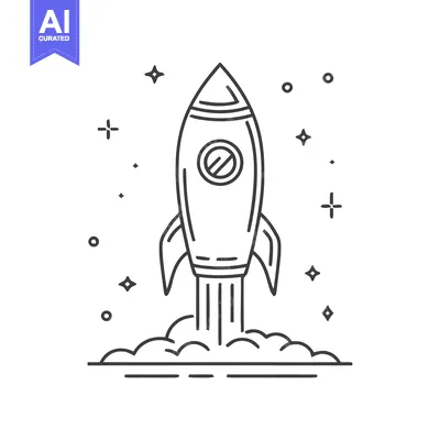 Aset premium populer: Rocket Launching into Space, Line Art Illustration, Stars and Circles