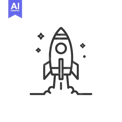 Rocket Launch Icon: Minimalist Space Exploration Symbol with Stars and