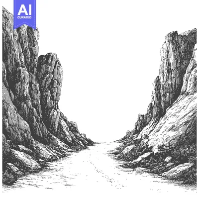 Aset premium populer: An illustration depicting a path flanked by large rock formations