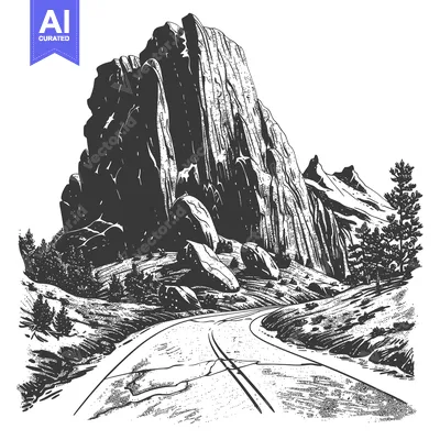 A winding road leads towards imposing rocky mountain structures