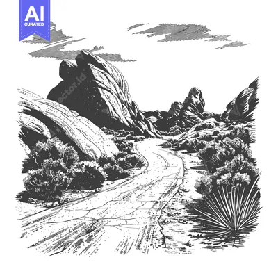A winding road through a stark and rocky desert landscape