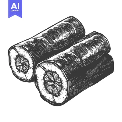 Premium design asset: Two pieces of cut wood logs in black and white detail