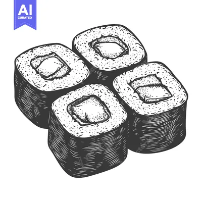Popular premium asset: Four pieces of sushi artfully arranged on a white background