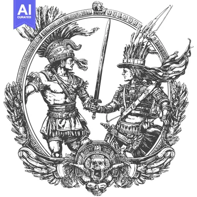 Aset premium populer: Roman and Aztec Warrior Confrontation with a Skull Motif