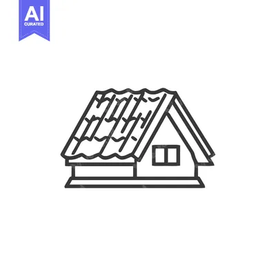 Minimalist House Icon with Tiled Roof and Window Detail in Black and W