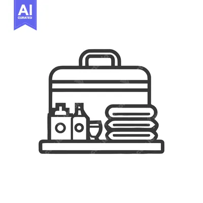 Aset premium populer: Minimalist Line Art: Suitcase with Toiletries and Towels Illustration