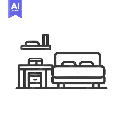 Bedroom Interior Outline: Bed, Desk, Shelf, Minimalist Design