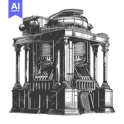 A detailed illustration of a large ornate industrial structure