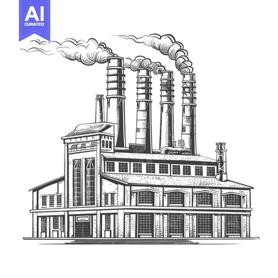Aset desain premium: Industrial Factory Structure Releasing Smoke From Multiple Chimneys