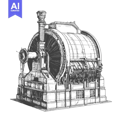 Premium design asset: Detailed artistic illustration of a large cylindrical power generation