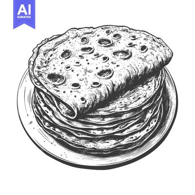 Aset desain premium: A stack of flatbreads presented on a simple round white plate