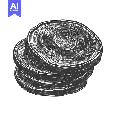 Aset desain premium: A detailed illustration of stacked wooden tree slices in monochrome