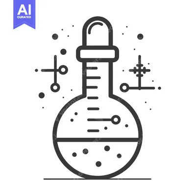 Aset premium populer: Round-bottom flask with measurement markings and molecule structure