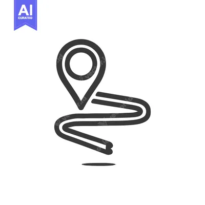 Aset desain premium: Minimalist Route Icon: Destination Pin with Curvy Path Design