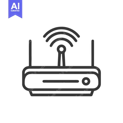 Aset desain premium: Minimalist Router Icon: Wireless Network Technology Symbol on White Ba