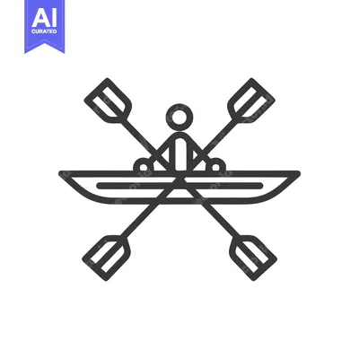 Aset premium populer: Minimalist Kayak Icon with Crossed Paddles, Simple Line Art Design
