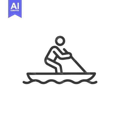 Aset desain premium: Minimalist Rowing Icon: Person in Boat on Water