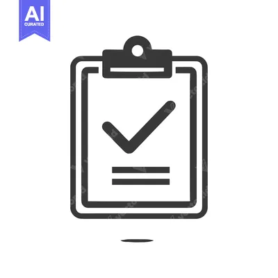 Premium design asset: Minimalist Clipboard Icon with Checkmark and Lines, Dark Gray on White