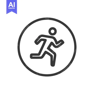 Aset premium populer: Minimalist Running Icon: Bold Outline of a Figure in Motion, Encased i