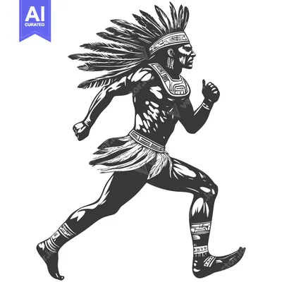 Premium design asset: Running Native American Warrior in Traditional Headdress