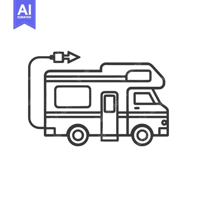 Aset premium populer: Minimalist RV Icon with Electrical Plug and Arrow Detail