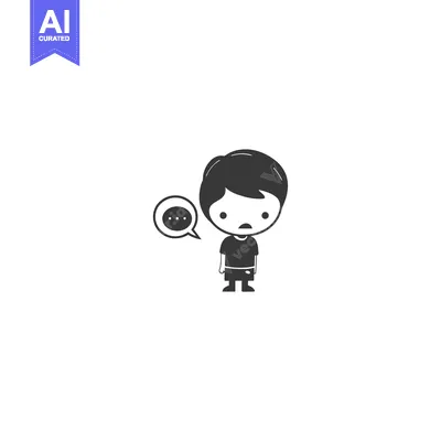 Aset desain premium: Sad Boy Character with Speech Bubble