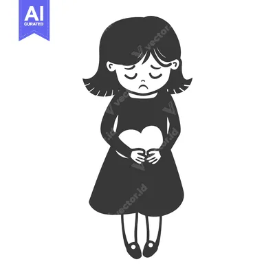 Aset premium populer: Sad Girl Holding Heart, Cartoon Illustration